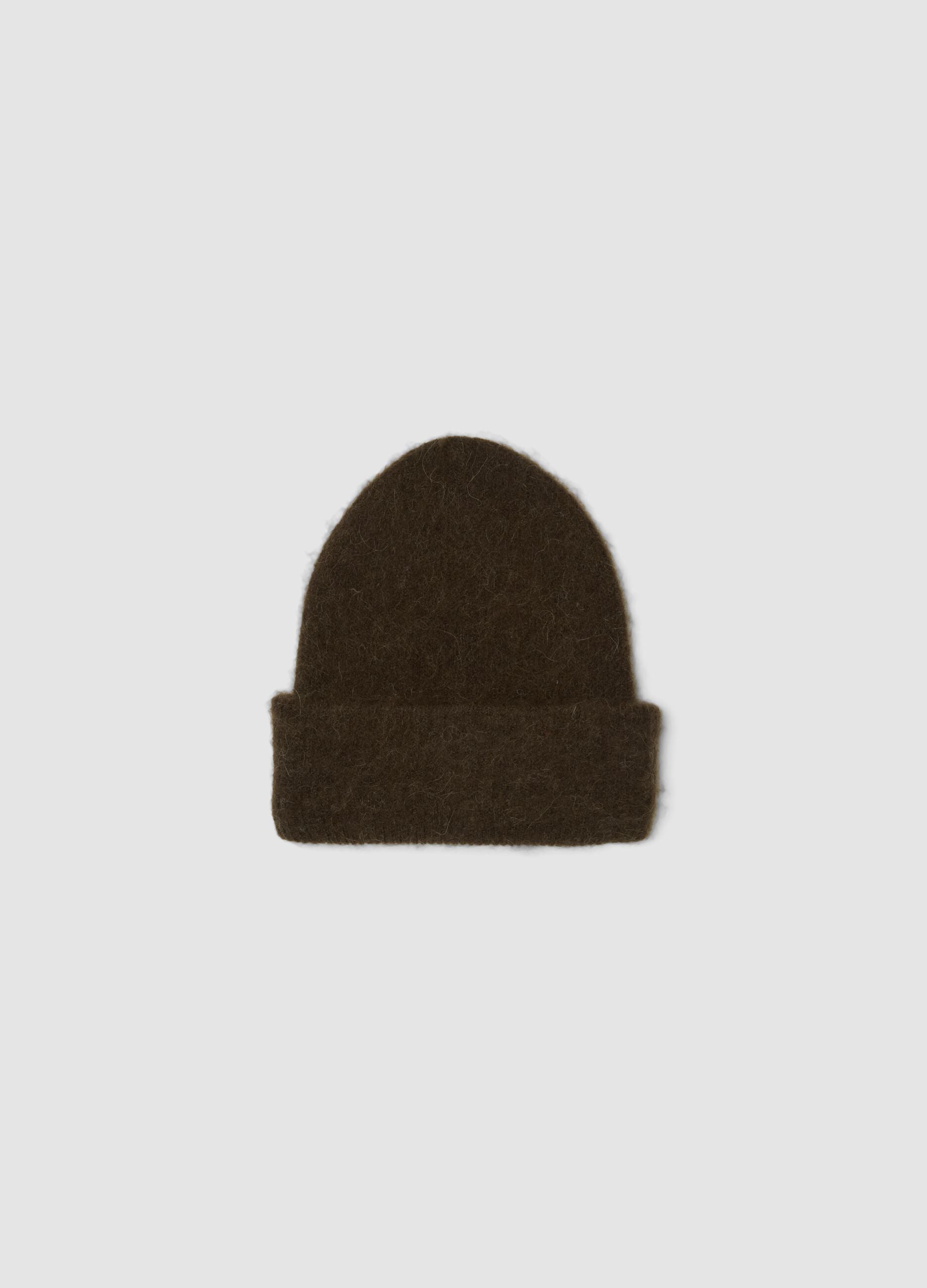 Berretto marrone in lana e alpaca elasticizzato
