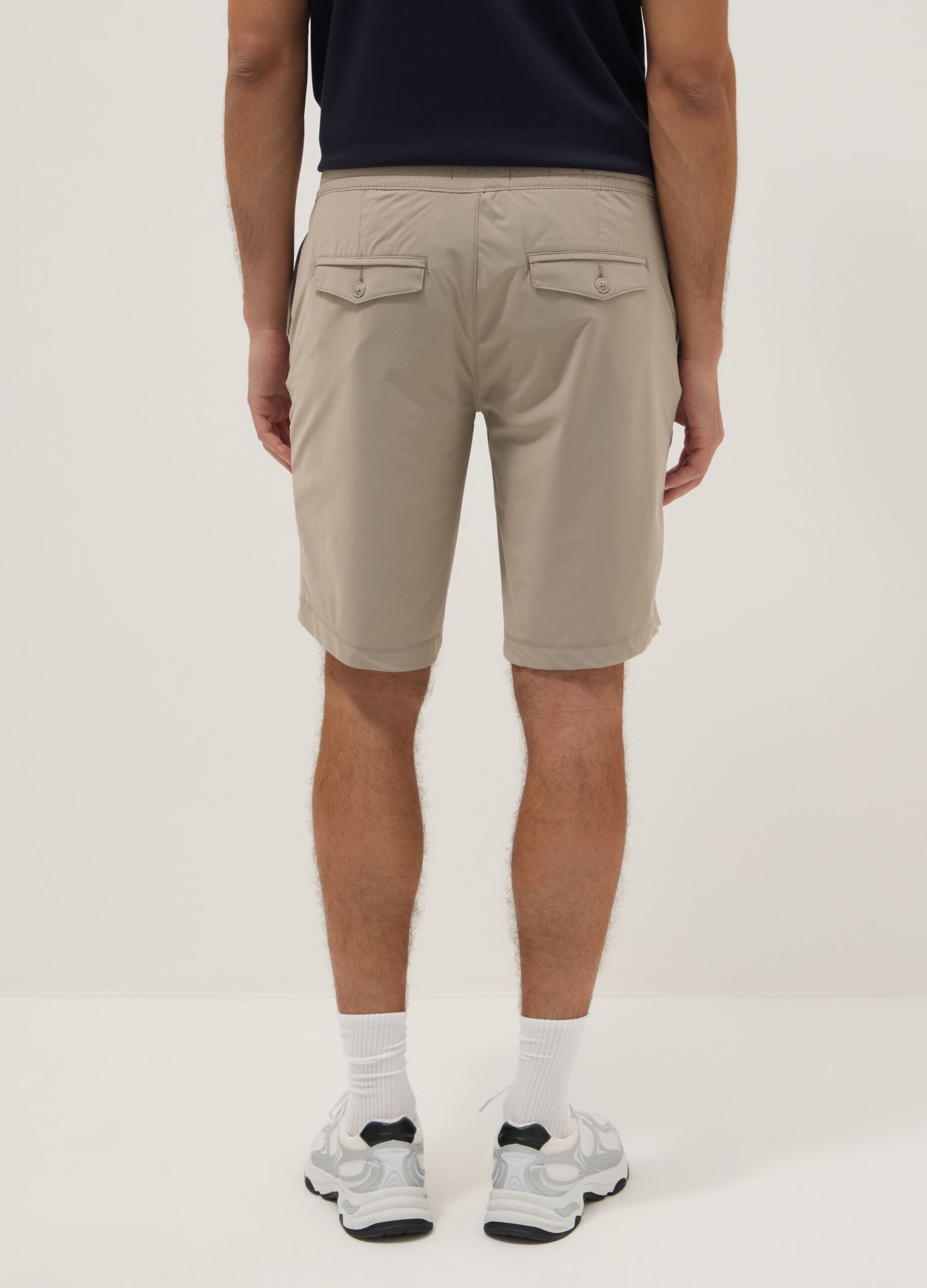 Beige regular-fit stretch-fabric jogger bermuda shorts