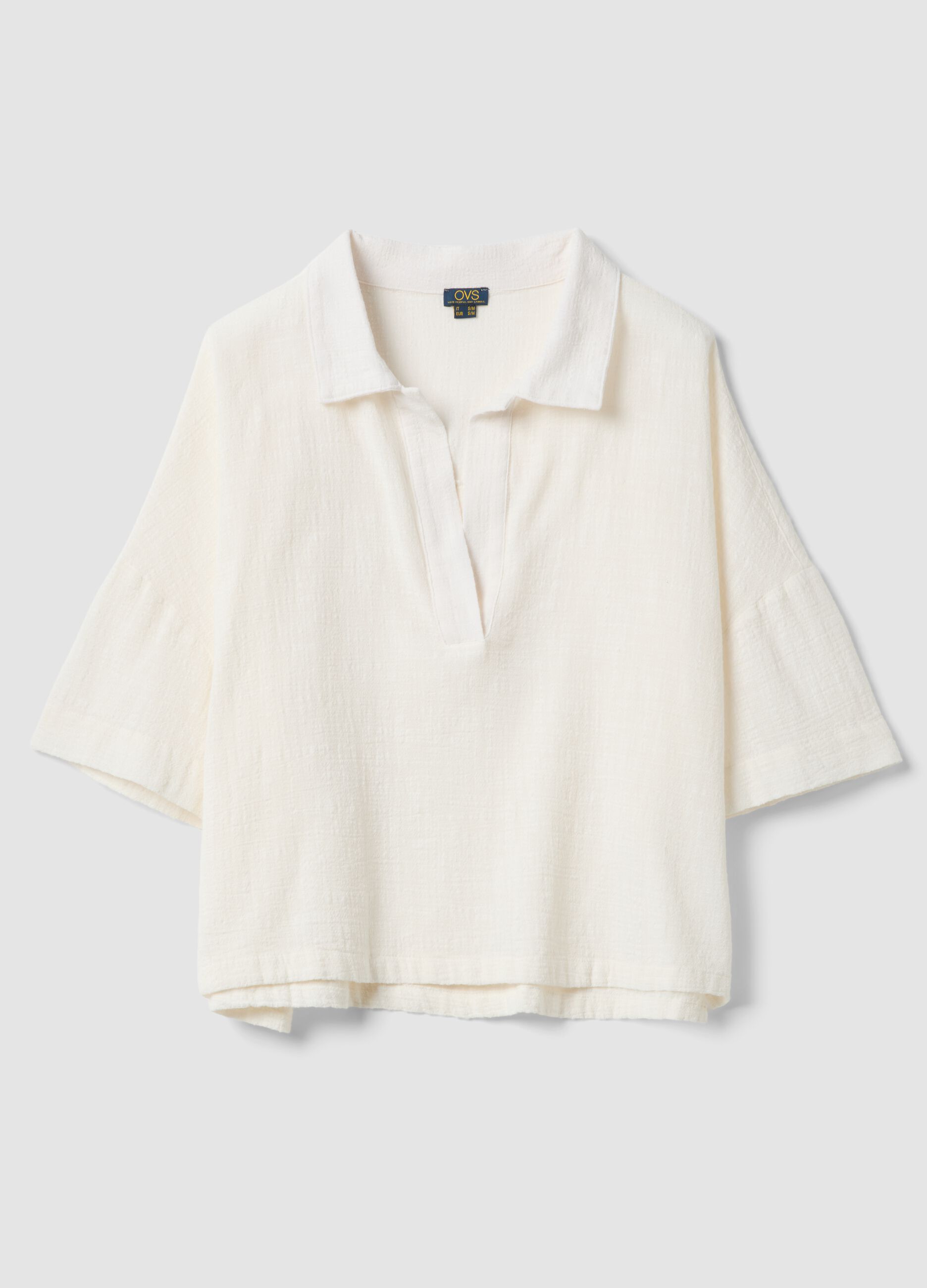 Short white pure cotton kaftan with V-neck