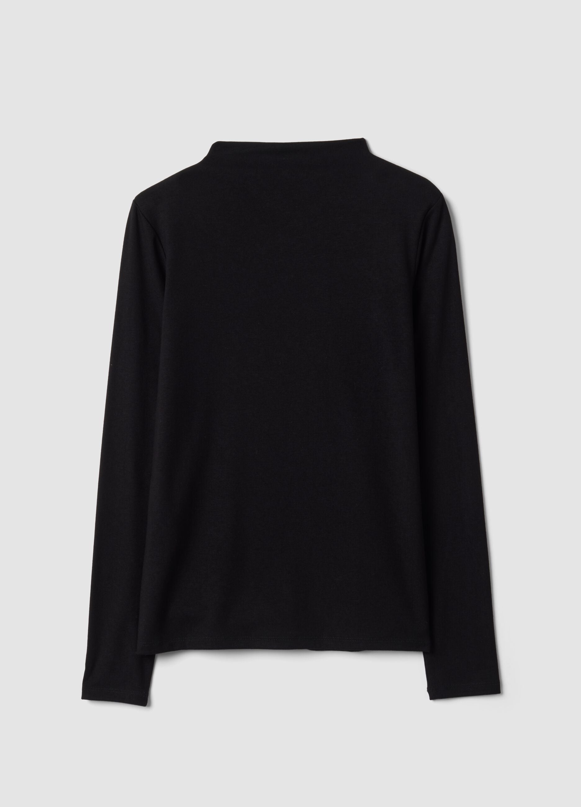 Black stretch viscose crew-neck T-shirt