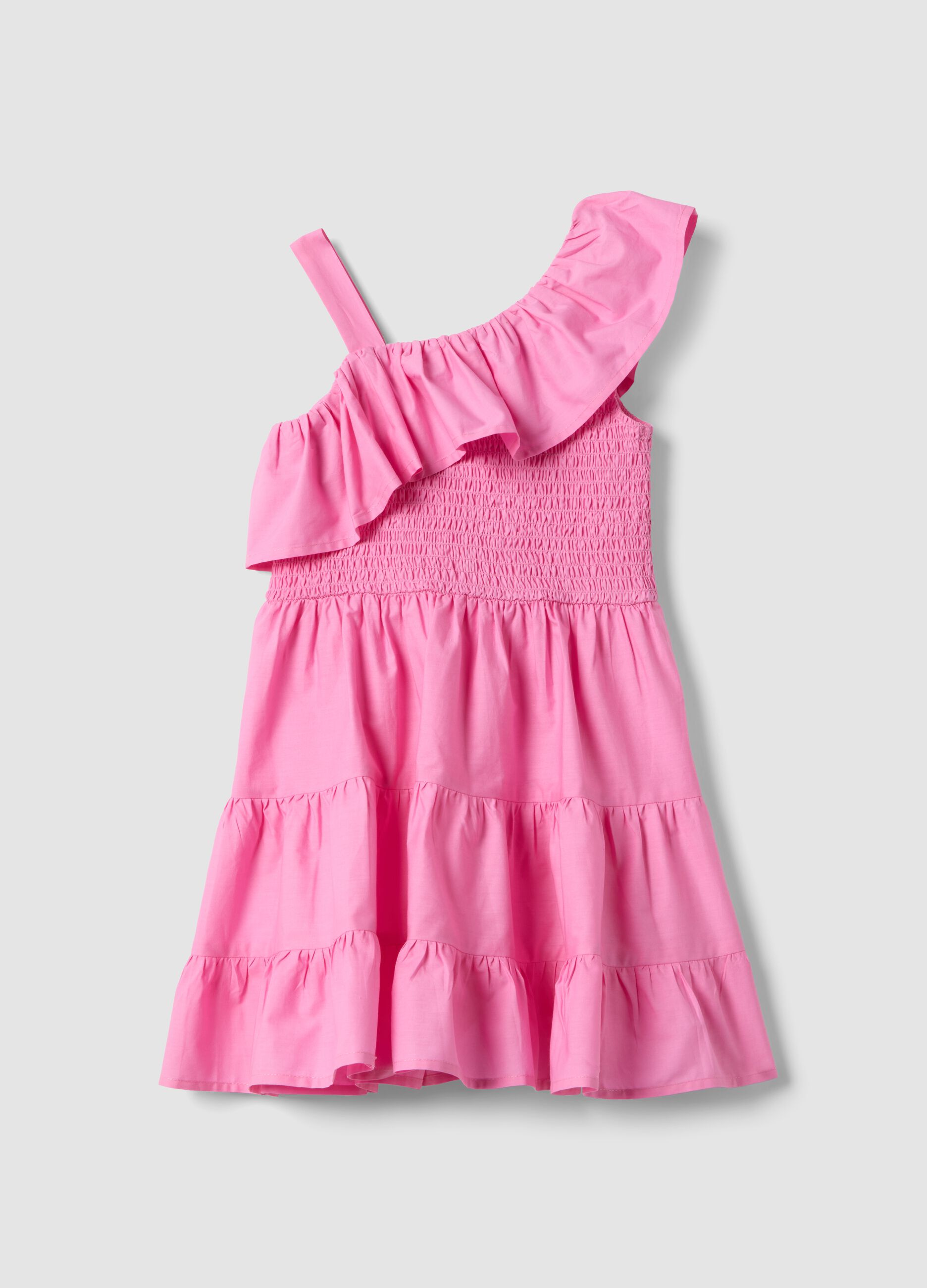 Girls' Pink Sleeveless Pure Cotton Dress with Ruffle Detail