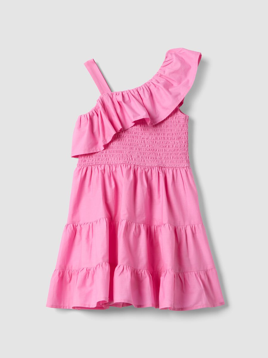 Vestito senza maniche in puro cotone rosa da bambina con volant_1