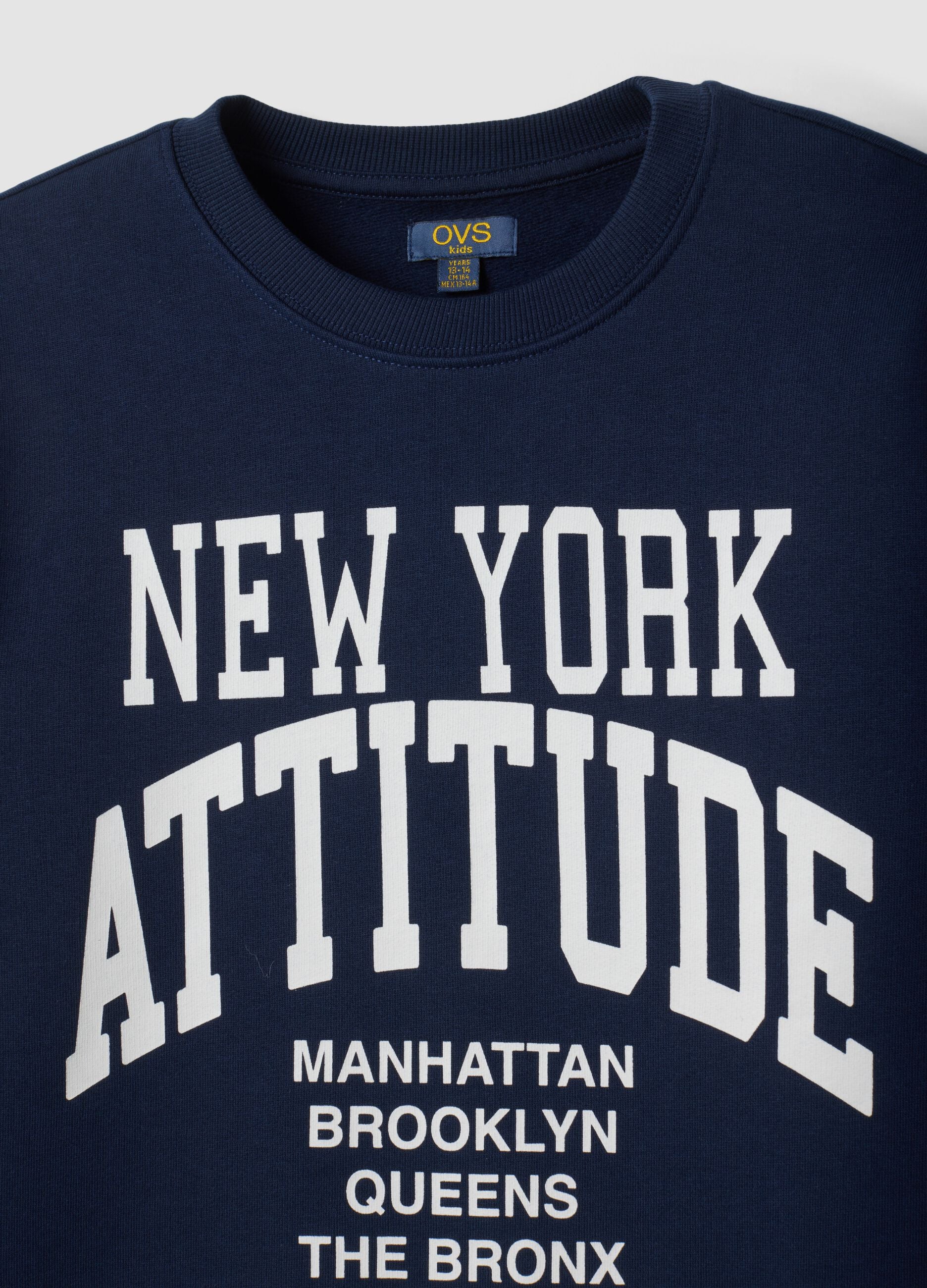 Navy blue crew-neck sweatshirt in pure organic cotton