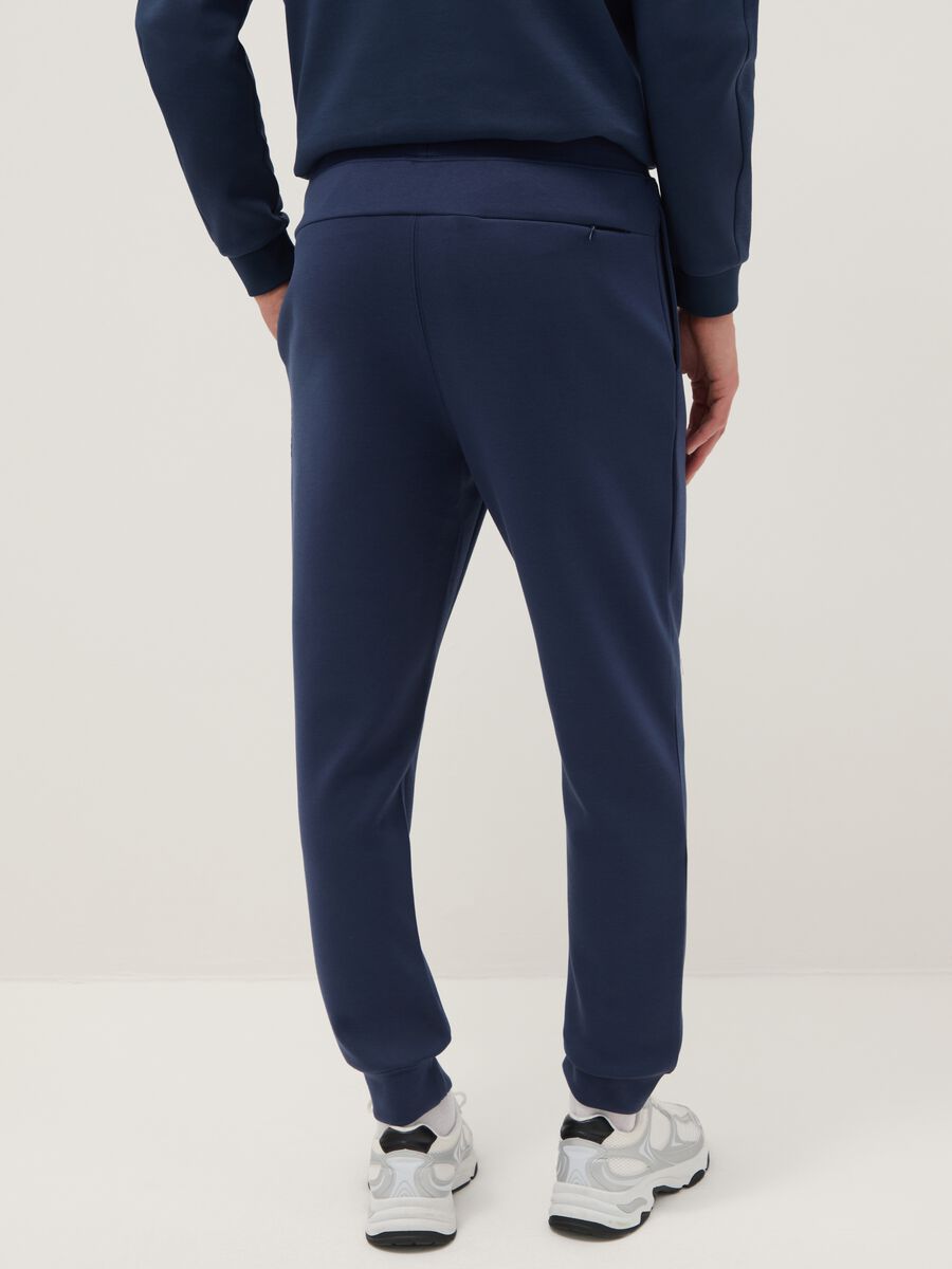 Blue Regular Fit Cotton Blend Jogger Trousers_2