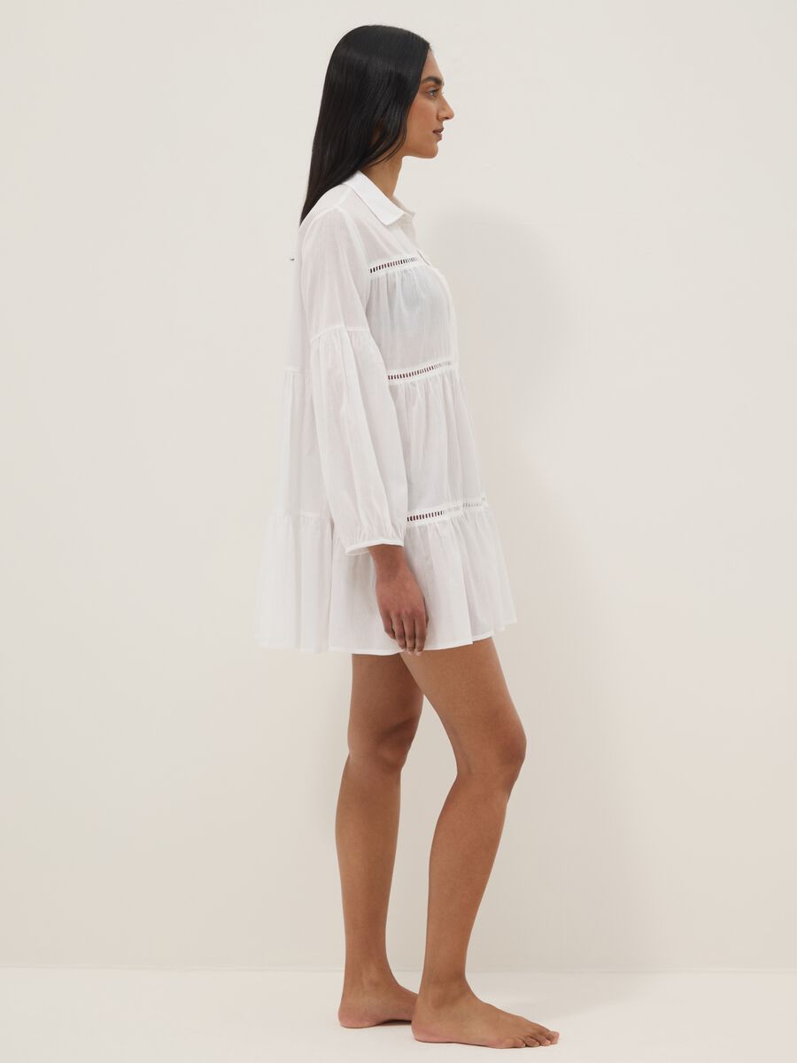 White pure organic cotton kaftan with ruffles and broderie inserts_1