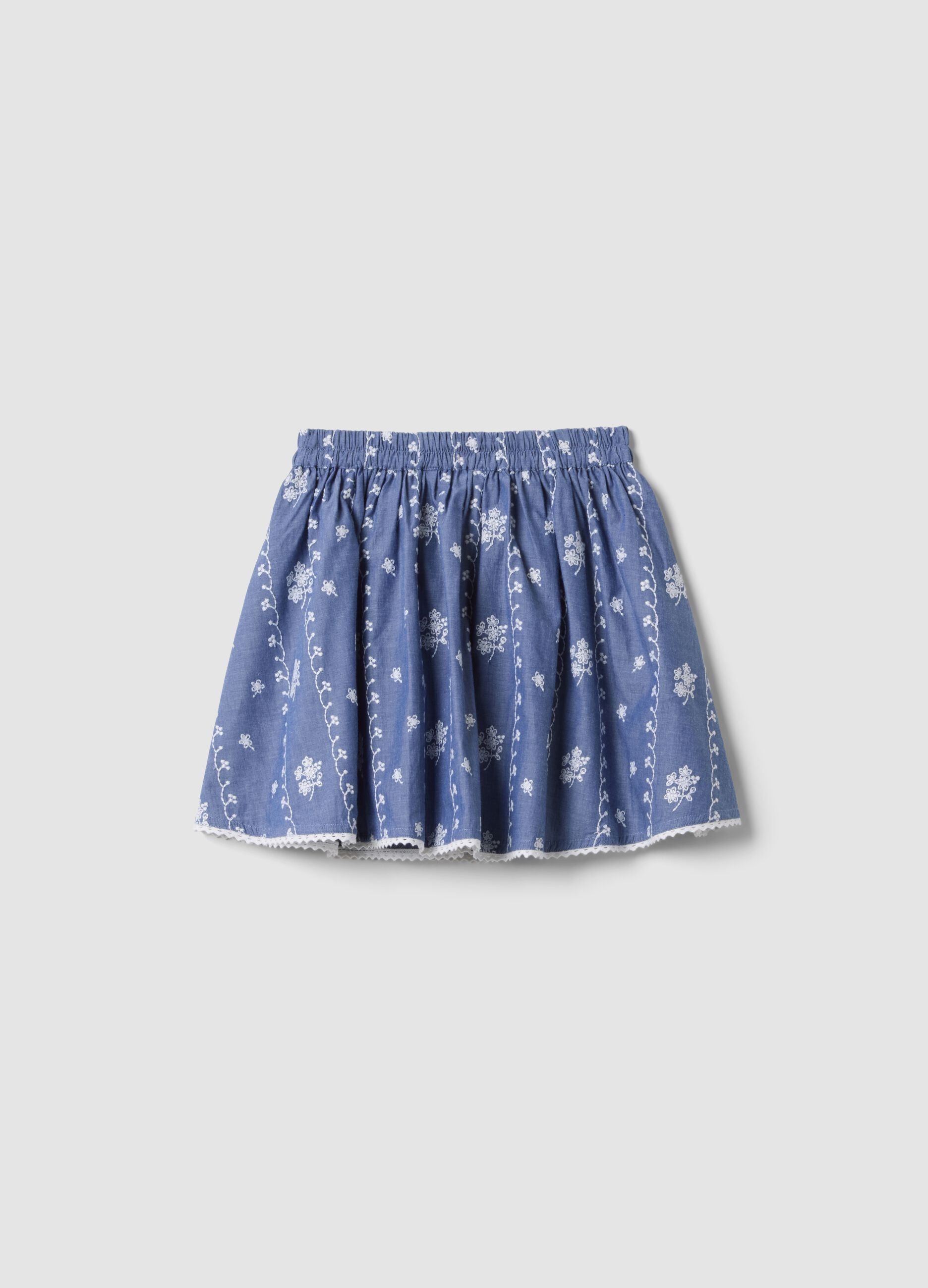 Blue pure cotton mini skirt with embroidery