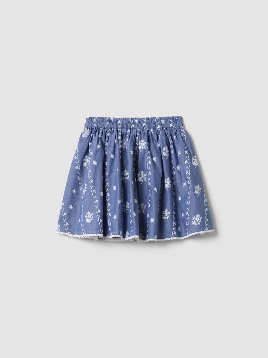 Blue pure cotton mini skirt with embroidery_0
