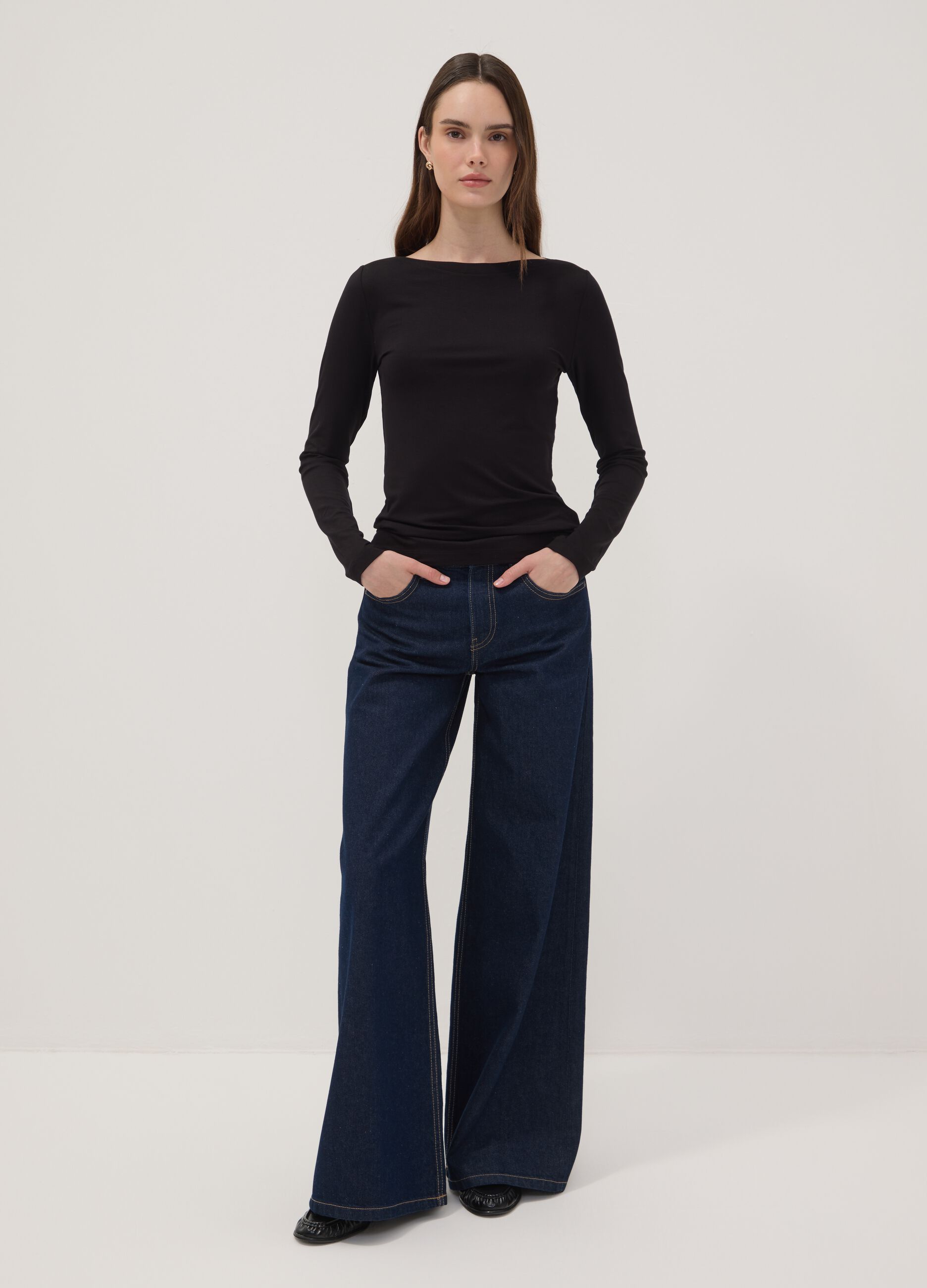 Blue pure cotton wide-leg jeans