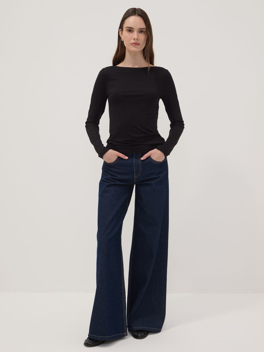 Blue pure cotton wide-leg jeans_0