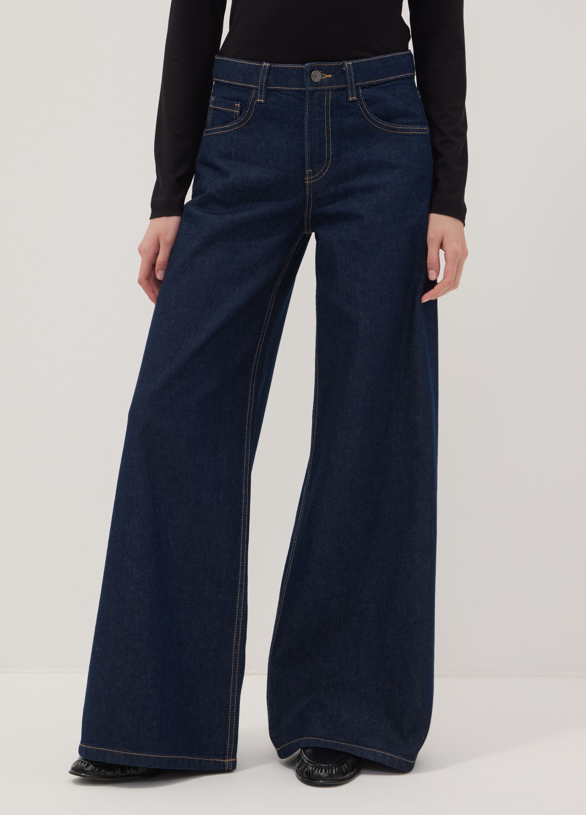Blue pure cotton wide-leg jeans