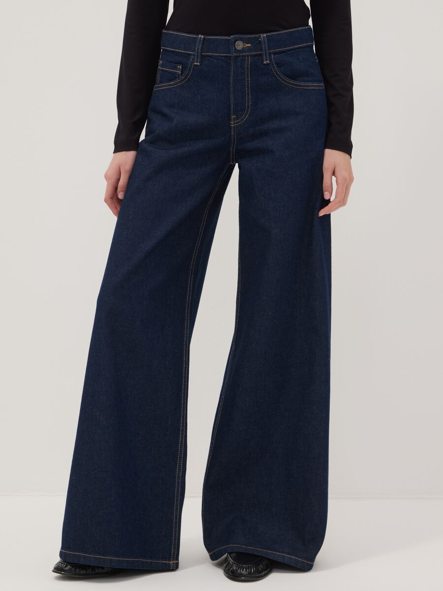Blue pure cotton wide-leg jeans_1