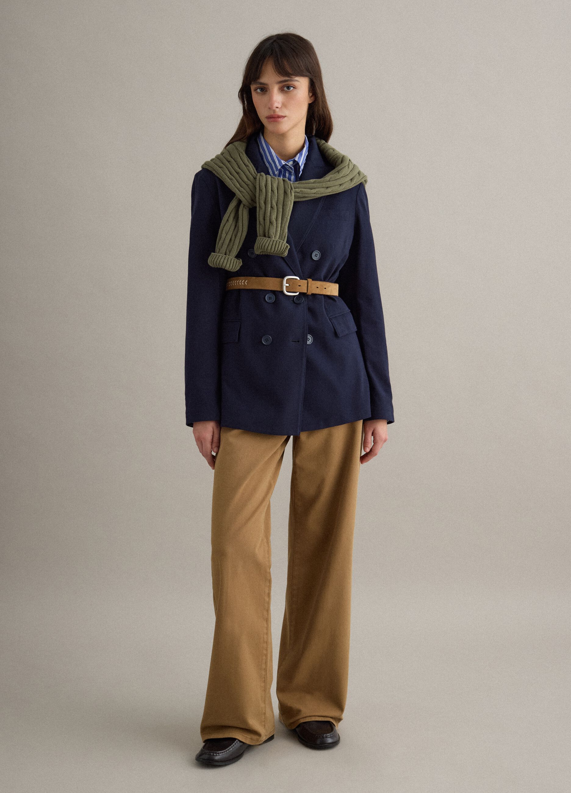 Straight Brown Stretch Cotton Chino Trousers