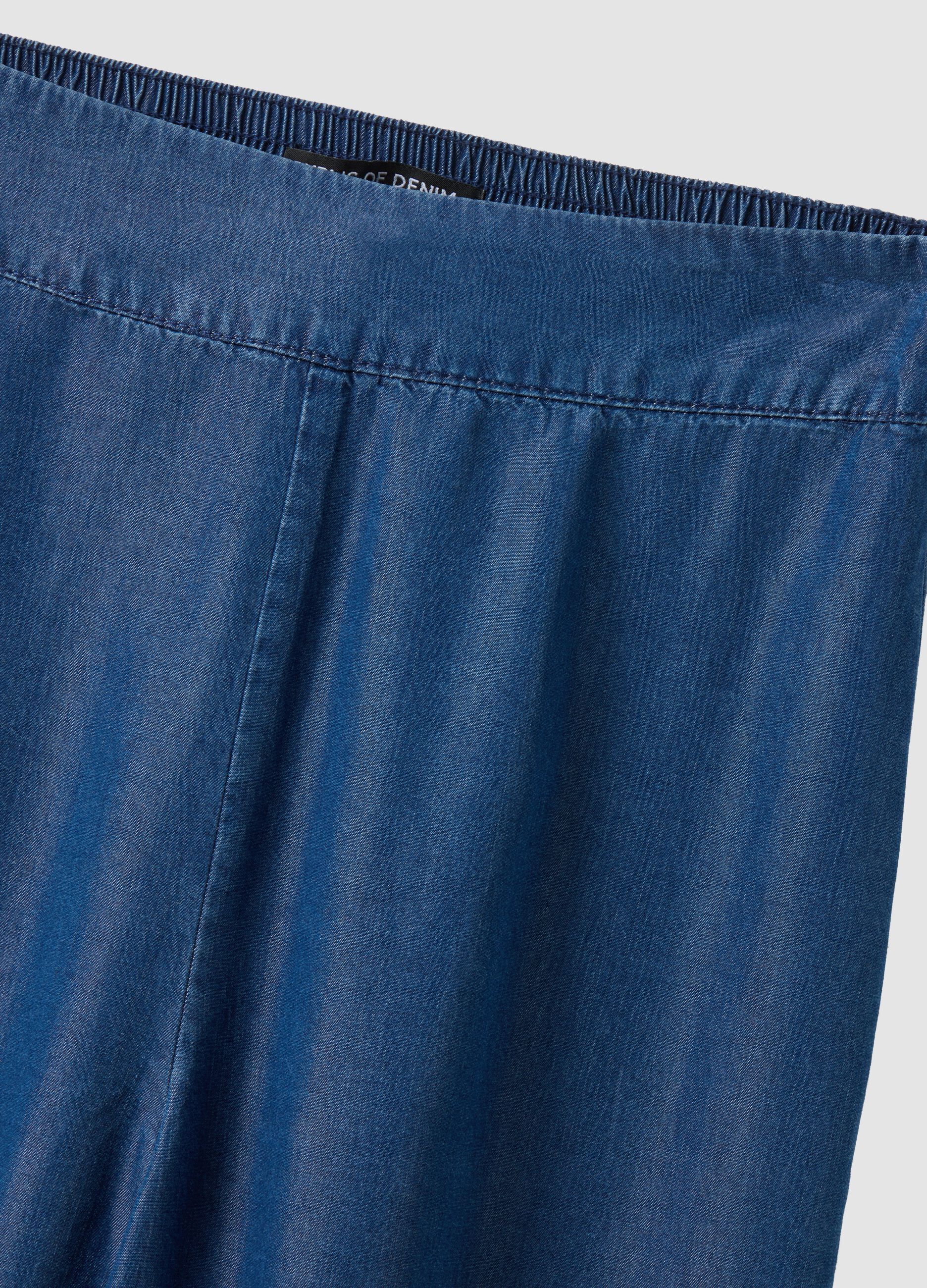 Dark blue pure lyocell palazzo trousers with elasticated waist and wide leg