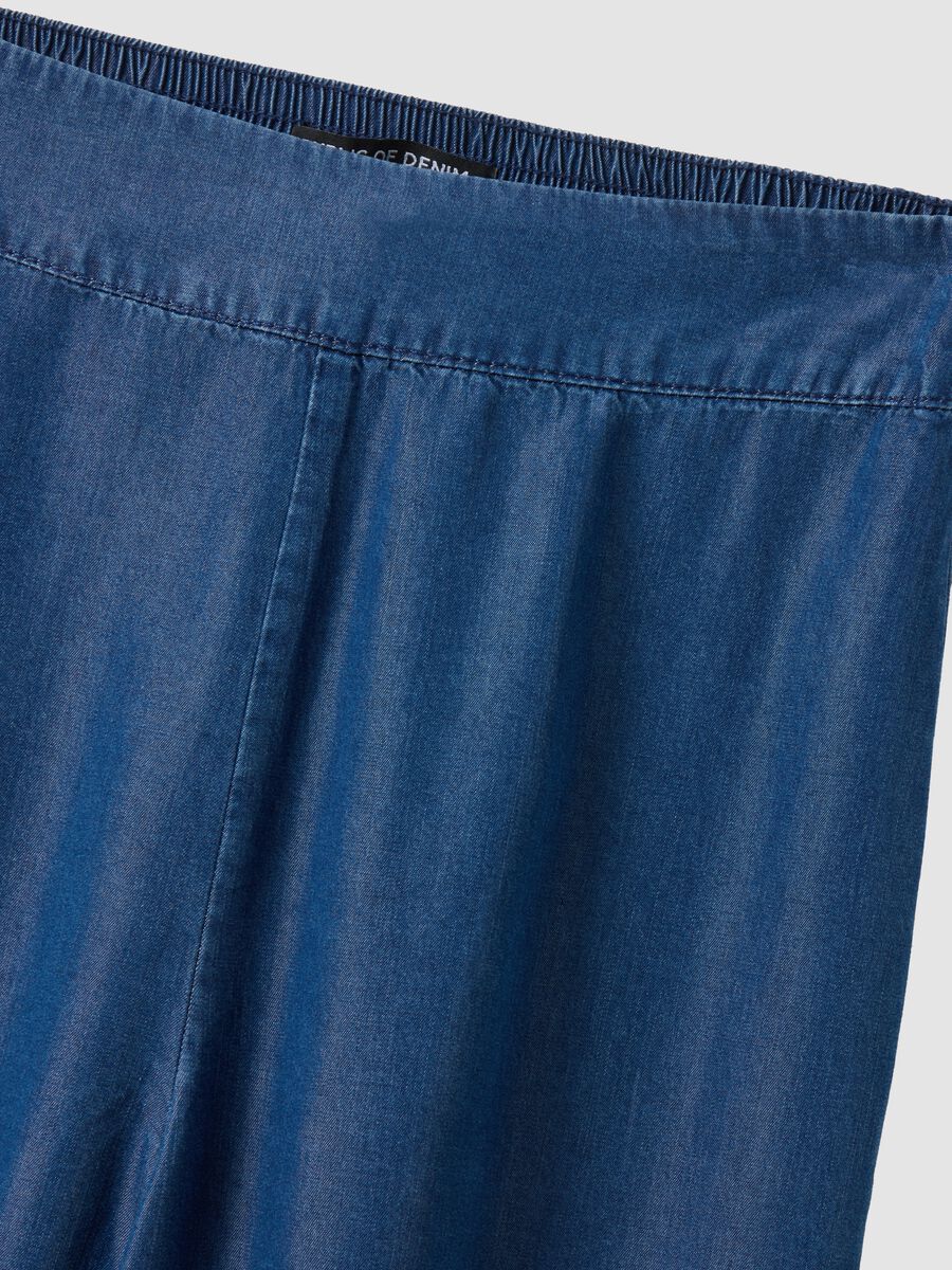 Dark blue pure lyocell palazzo trousers with elasticated waist and wide leg_5