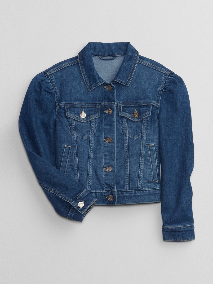 Short jacket in denim with puff sleeves_1