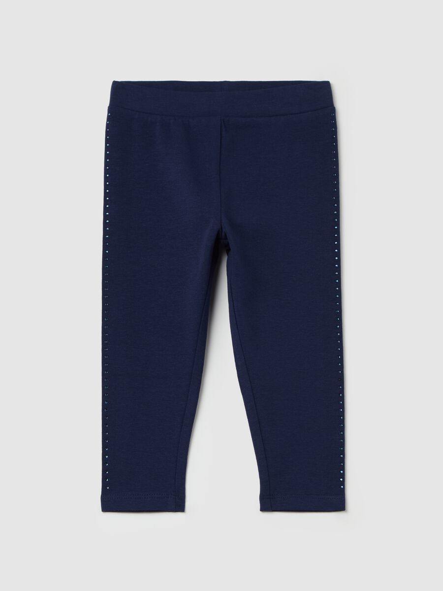 Stretch cotton leggings with diamanté motif_0