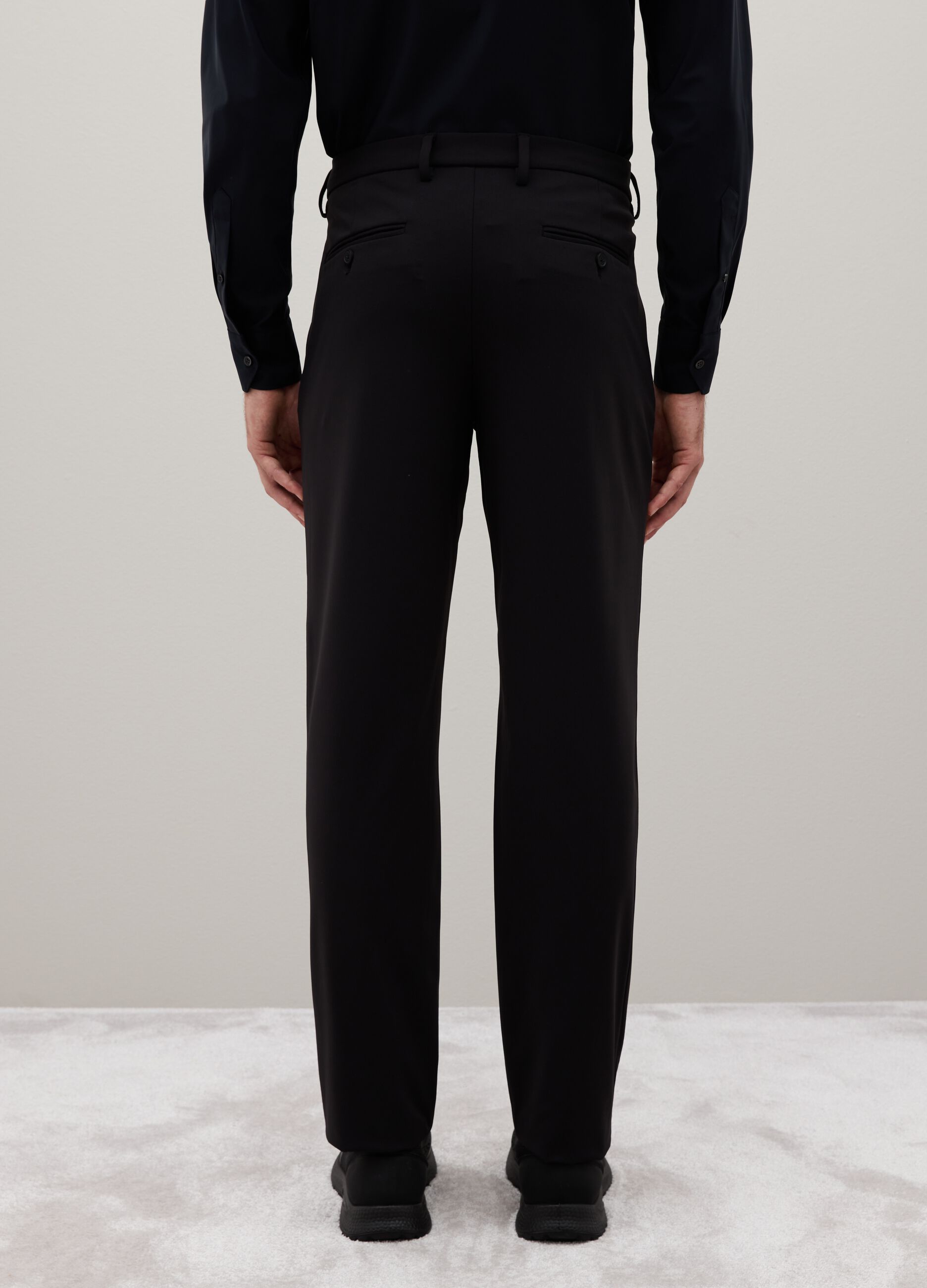 Slim fit black stretch fabric trousers