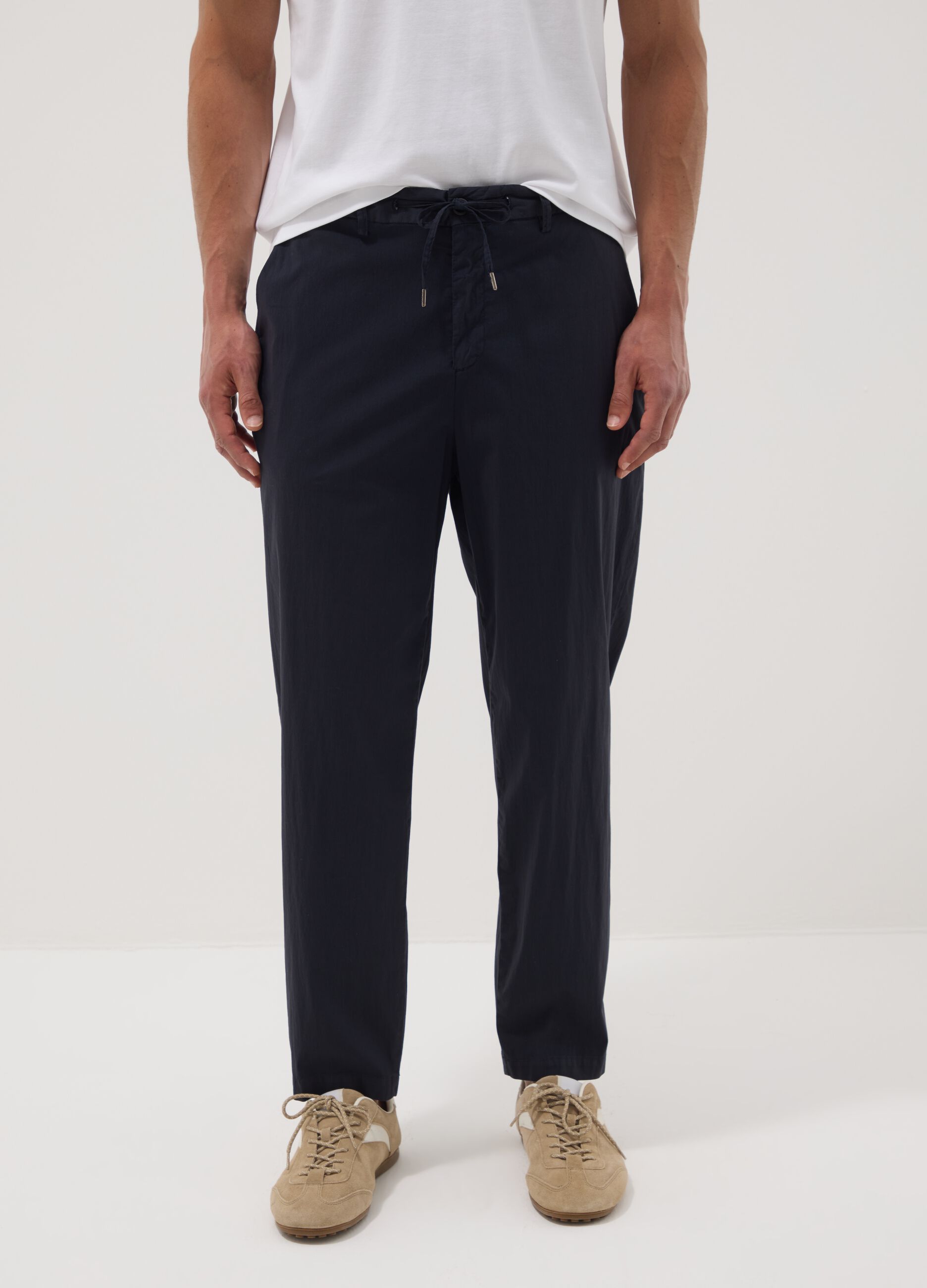 Blue stretch cotton chino trousers