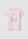 Girls' pink cotton T-shirt regular fit with cat_0