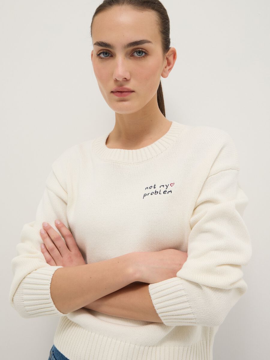 Regular fit white cotton blend pullover_2