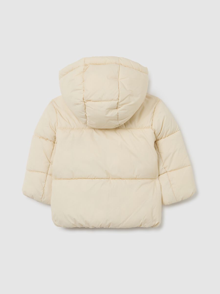 Ivory White The Iconic Puffer Girls Hooded Down Jacket_1