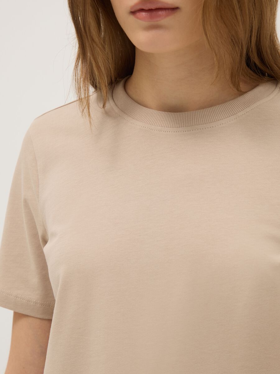 Beige pure cotton regular fit T-shirt_3