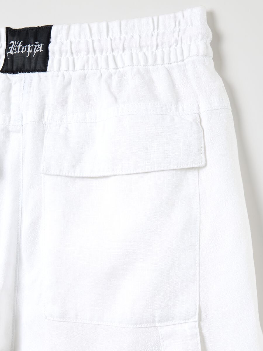 100% Linen Cargo Shorts White_7