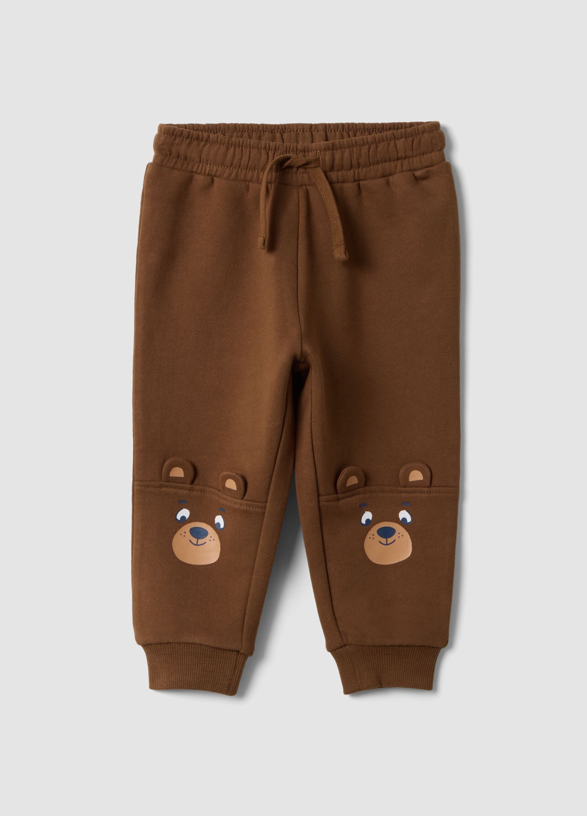 Brown pure cotton over-fit joggers with teddy bear print