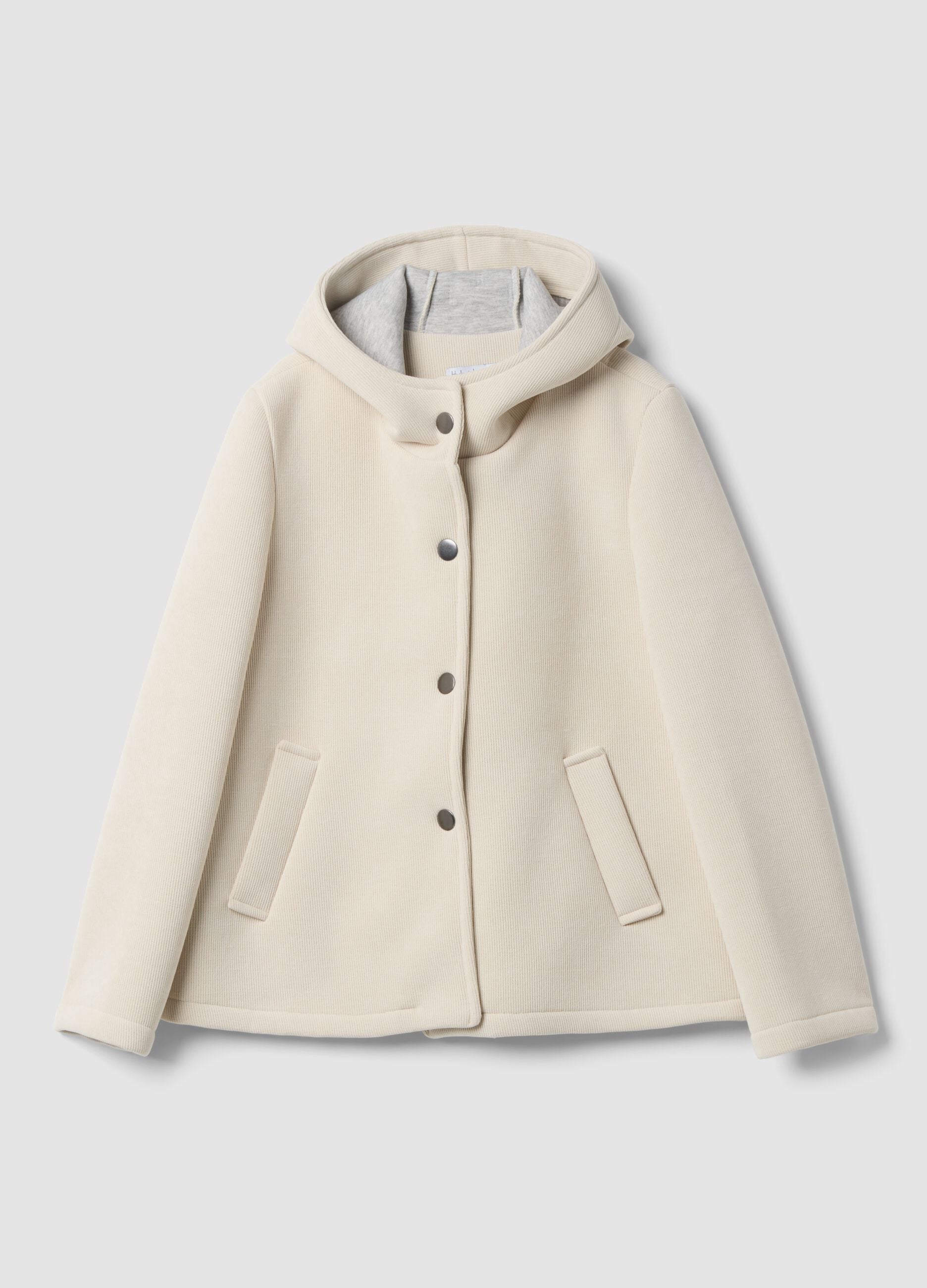 Beige regular-fit stretch viscose coat with hood