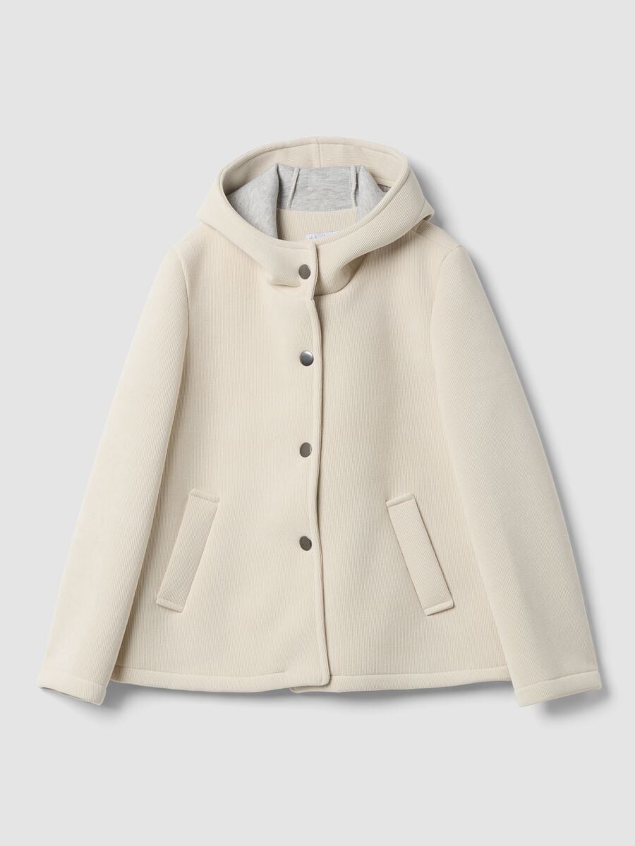 Beige regular-fit stretch viscose coat with hood_0