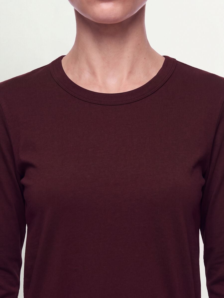 T-shirt viola in jersey di puro cotone a maniche lunghe regular fit_2