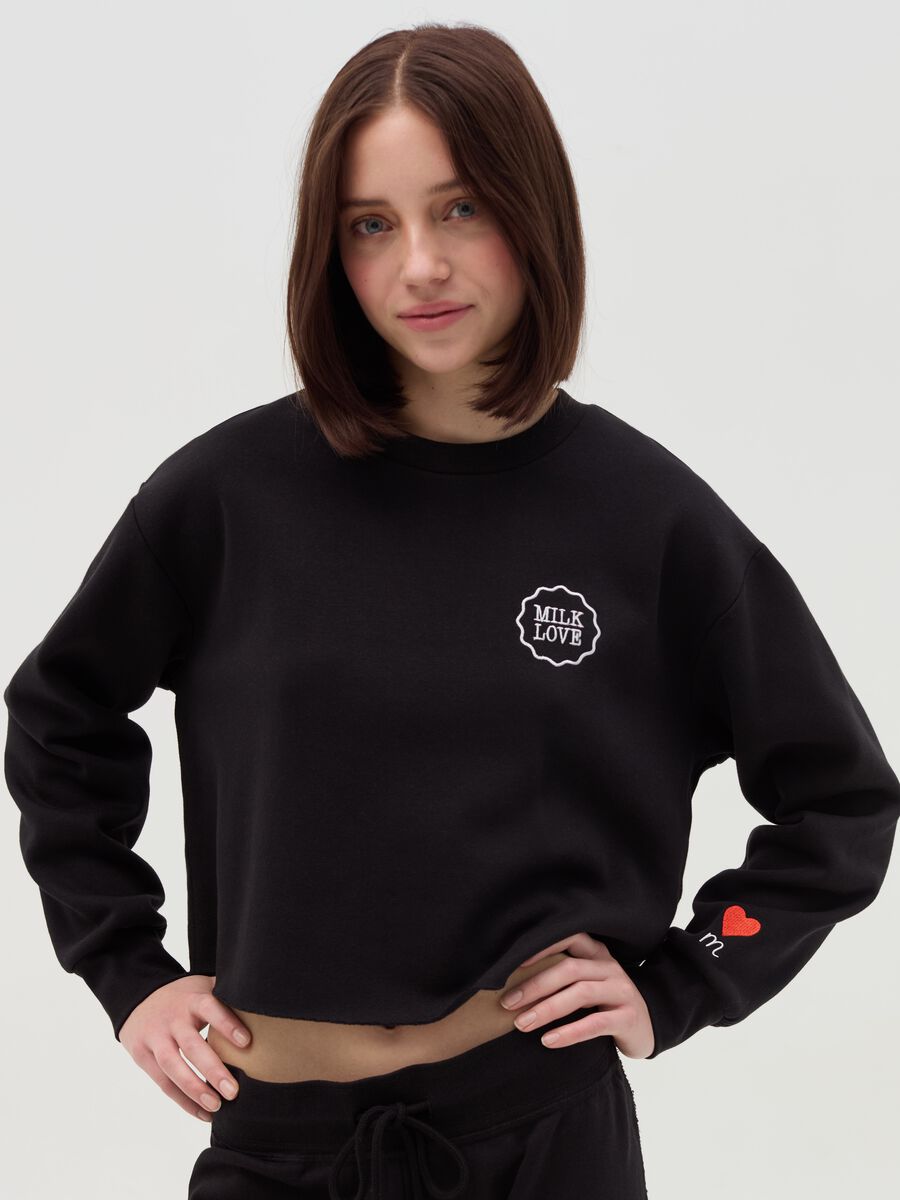 Cropped-fit sweatshirt with round neck_0