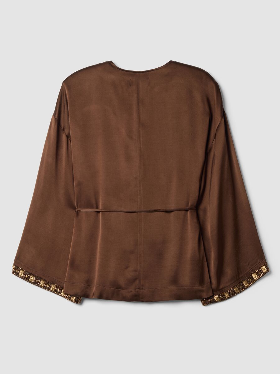 Kimono blazer marrone in pura viscosa con cintura_2