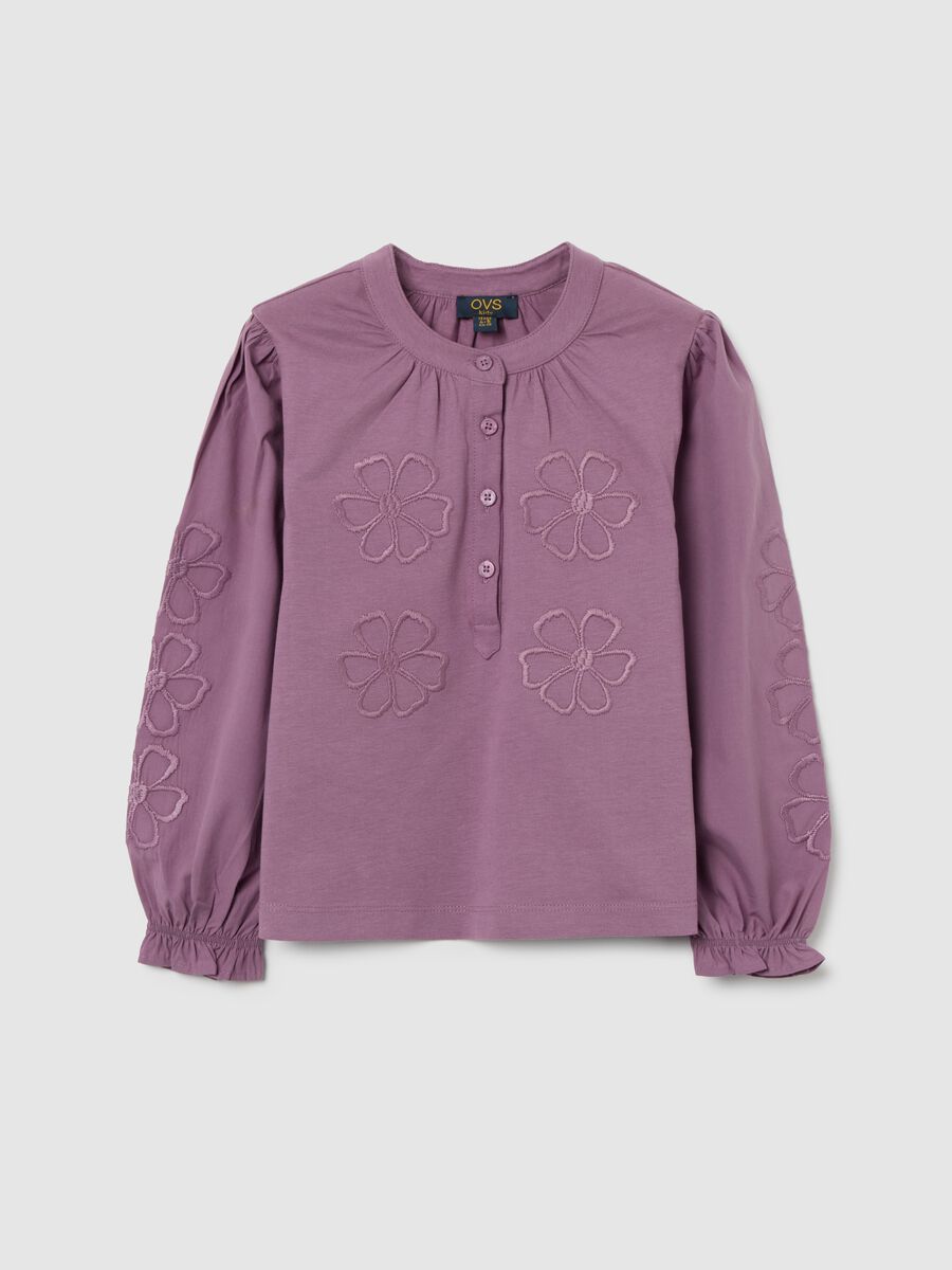 Girls' purple pure cotton regular fit sweater with embroidery_0