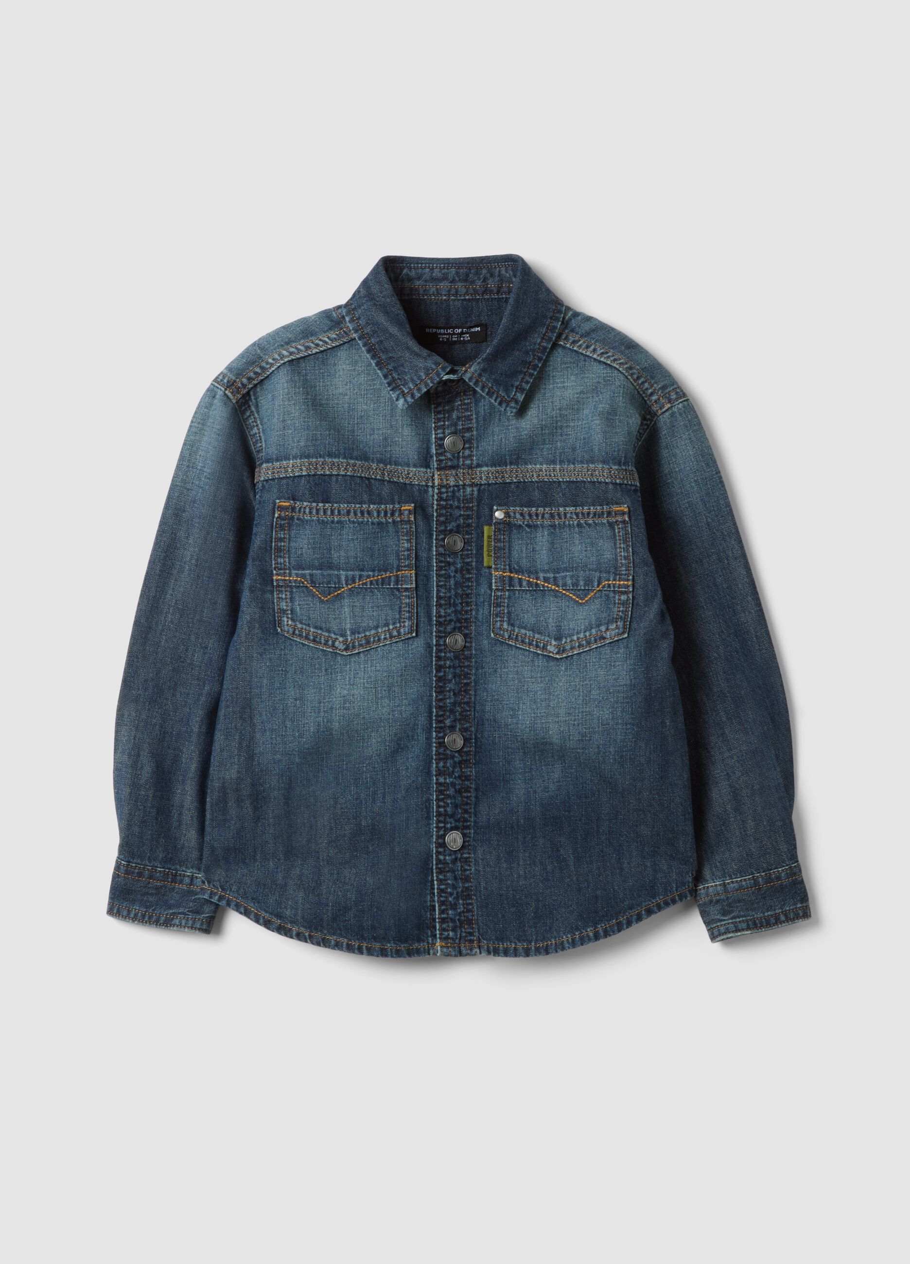 Blue pure cotton shirt with classic collar for boys