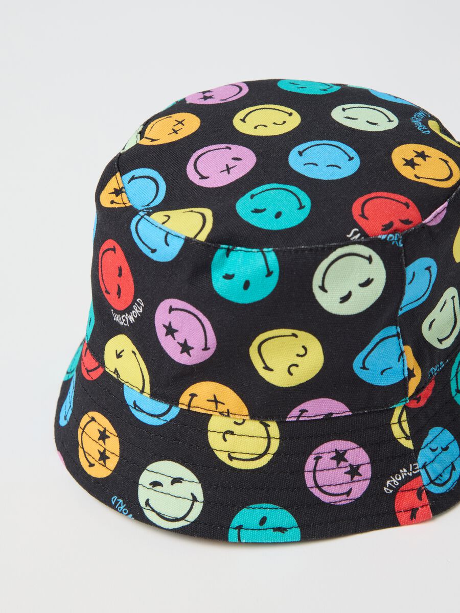 Multicolour cotton bucket hat with smiley prints_1