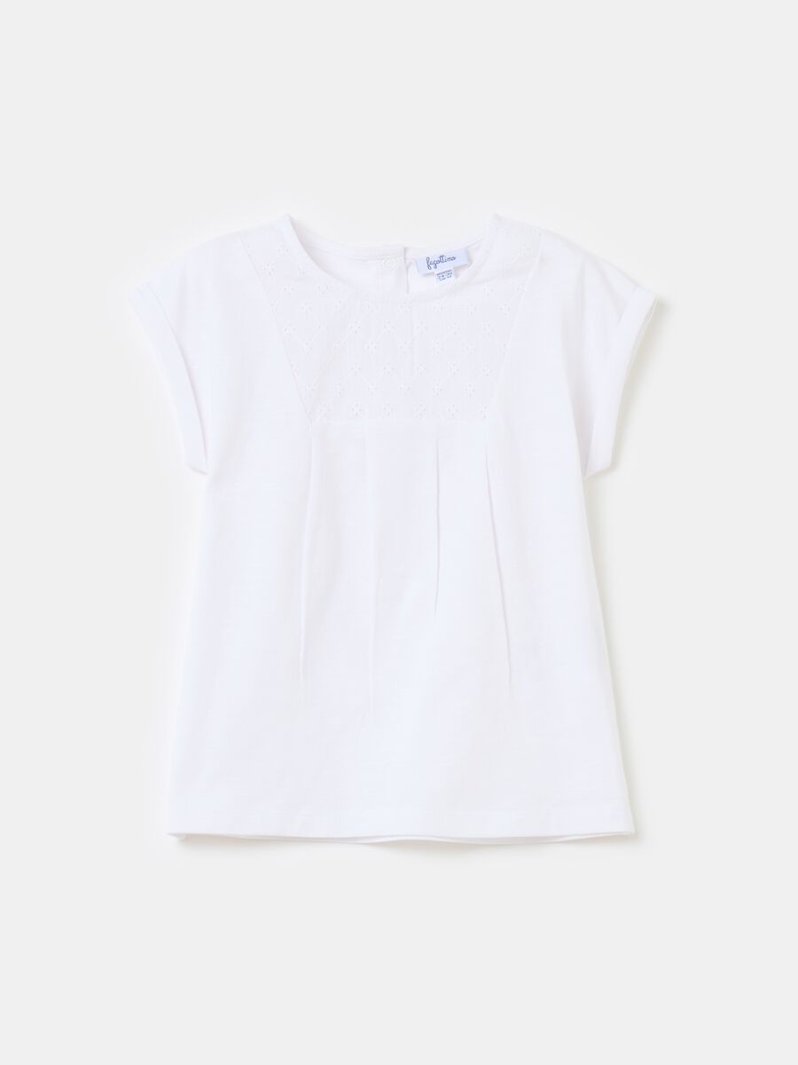 Cotton T-shirt with broderie anglaise insert_0