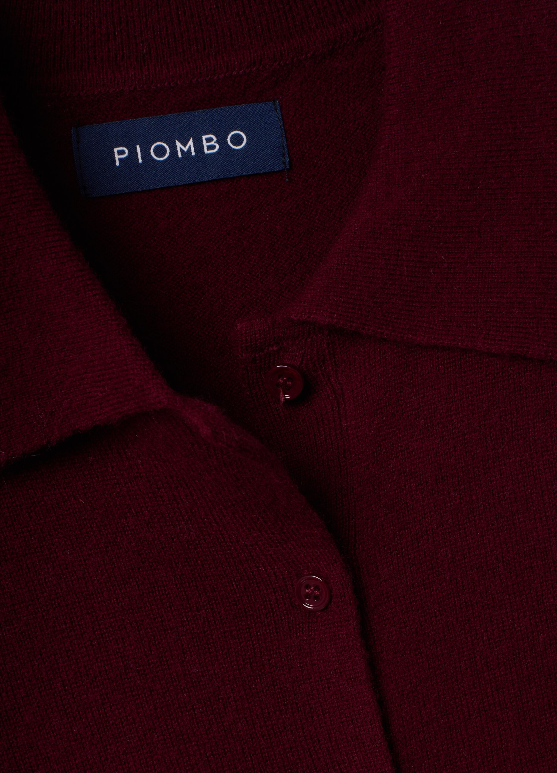 Red pure wool cardigan with polo collar, regular fit