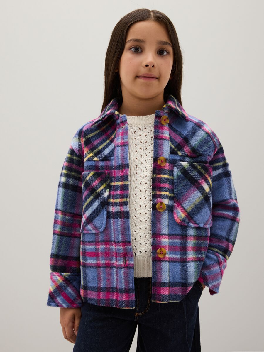 Multicolour Checked Wool Blend Shirt for Girls_0