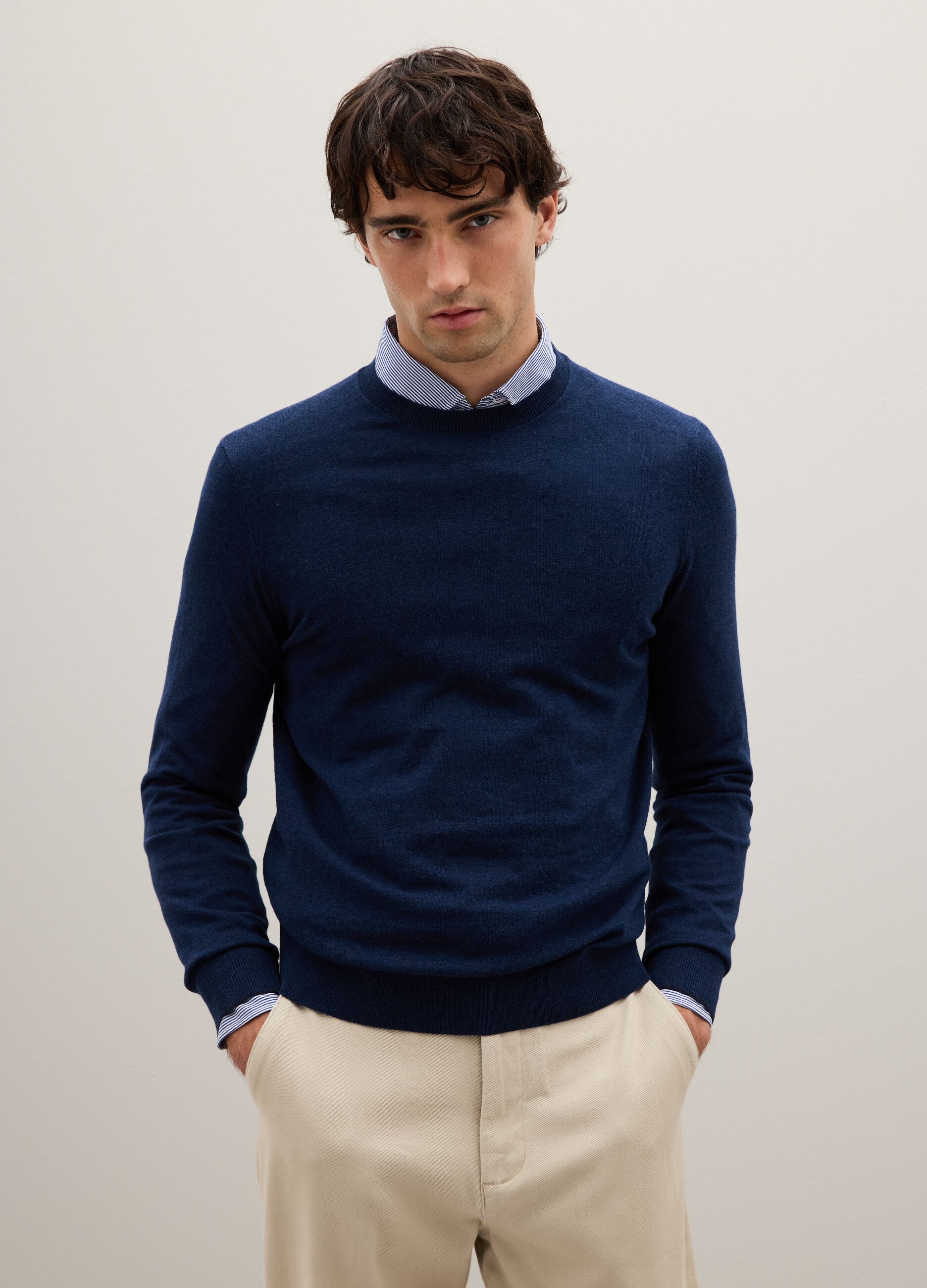 Blue jumper in cotton and polyamide blend