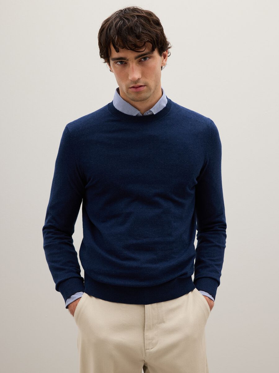 Blue jumper in cotton and polyamide blend_1