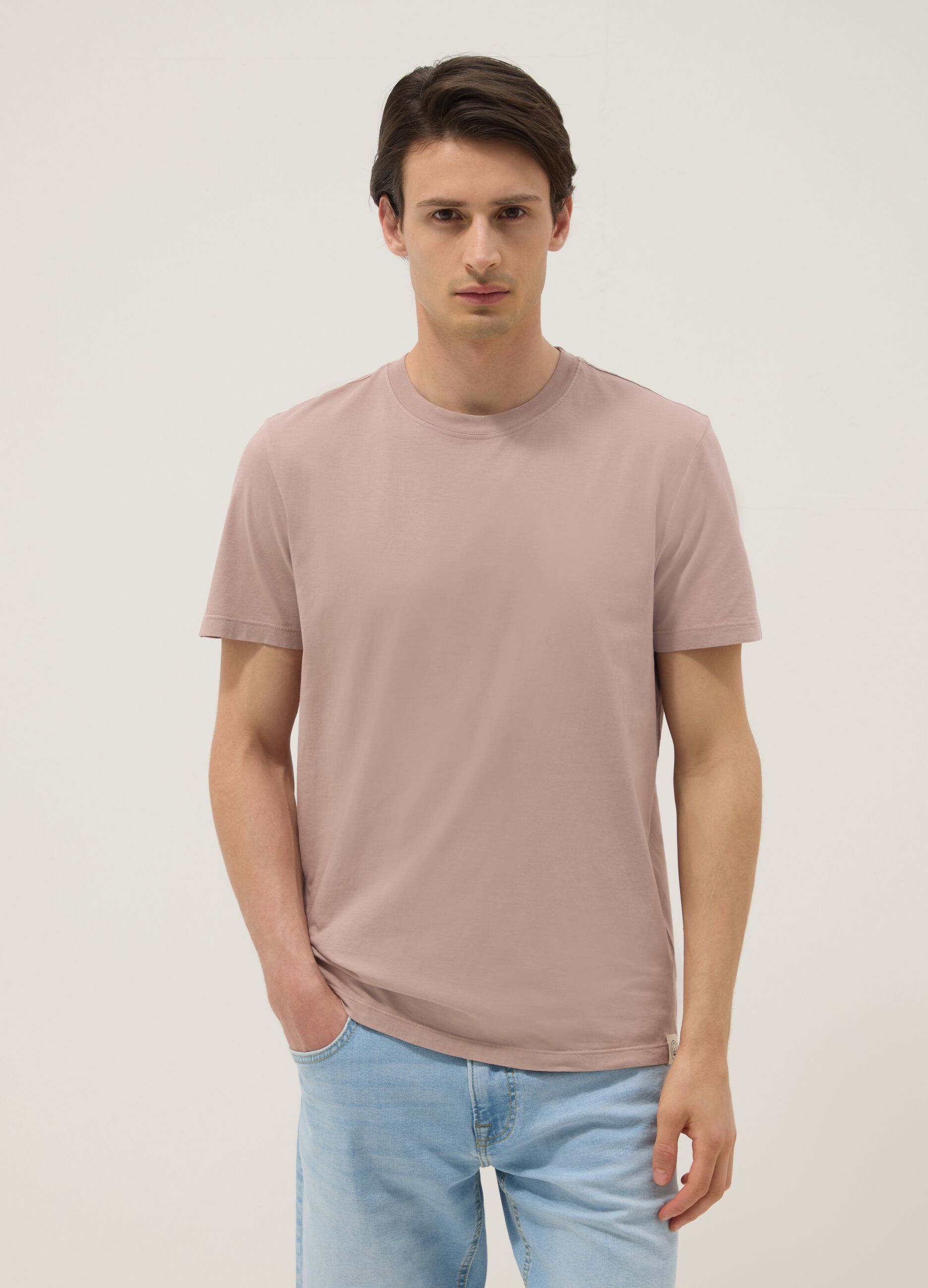 T-shirt rosa in puro cotone a maniche corte regular fit