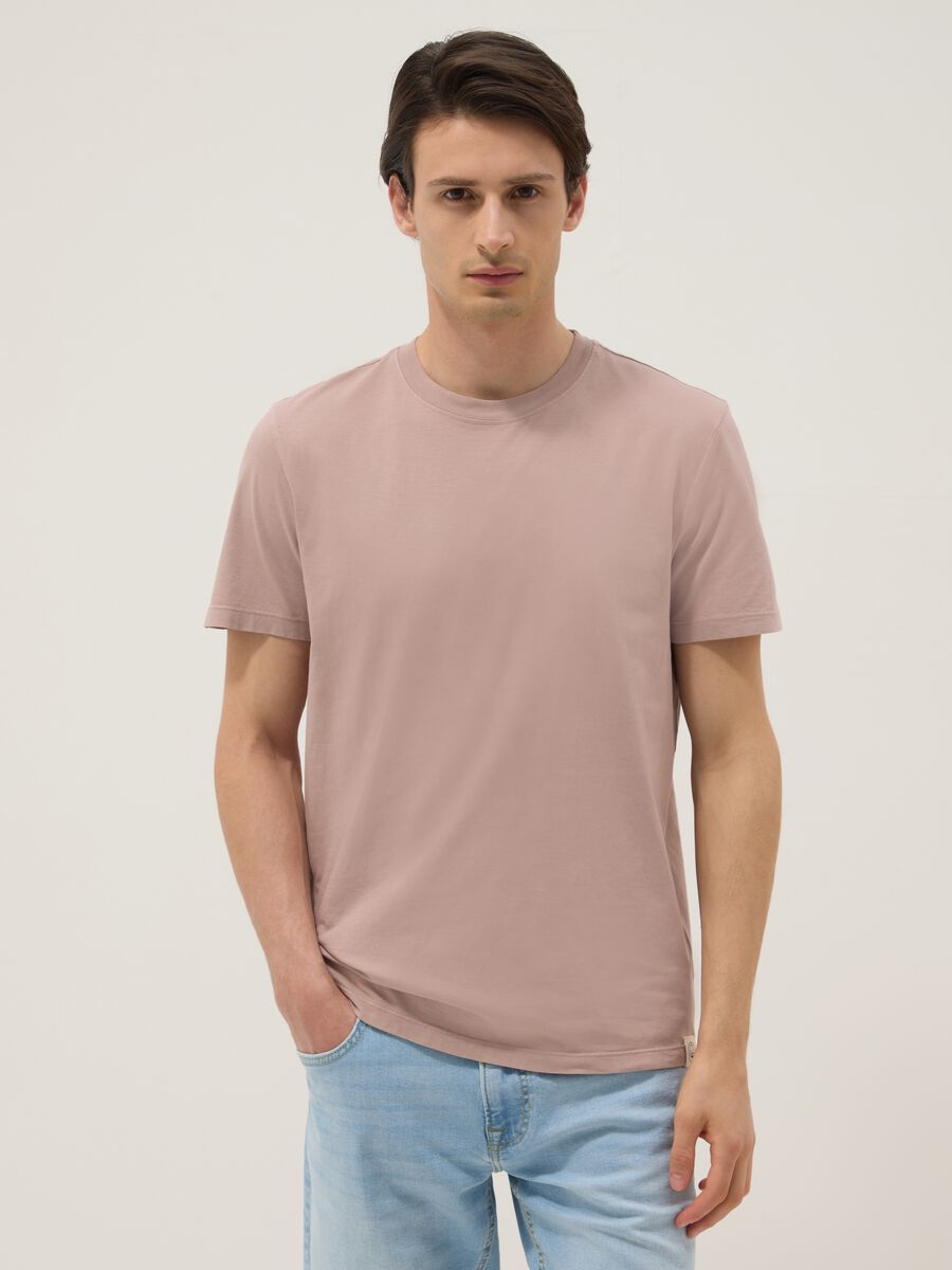 Pink pure cotton short-sleeve regular-fit T-shirt_0
