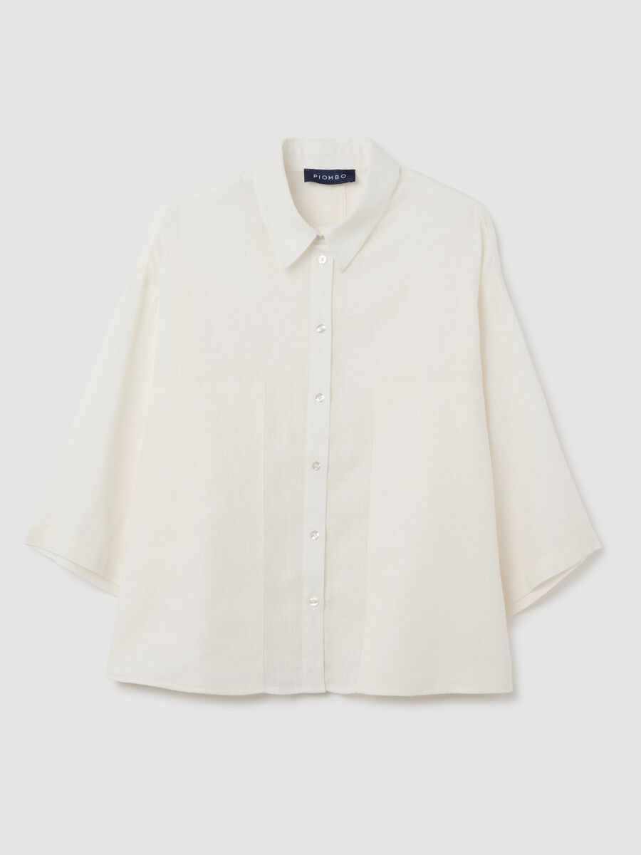 Women's white oversized shirt in linen blend_0