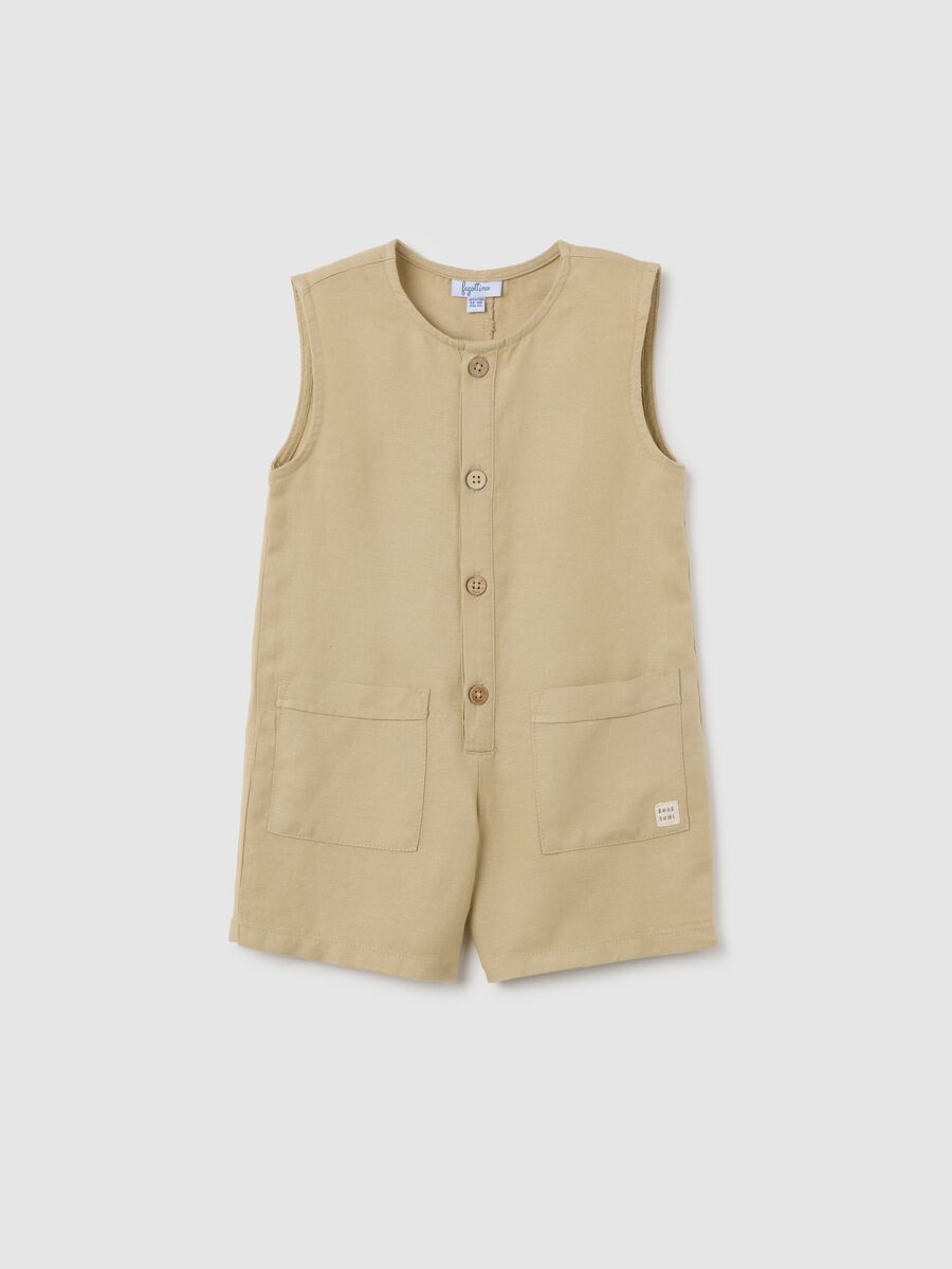 Beige linen blend regular fit baby romper_0