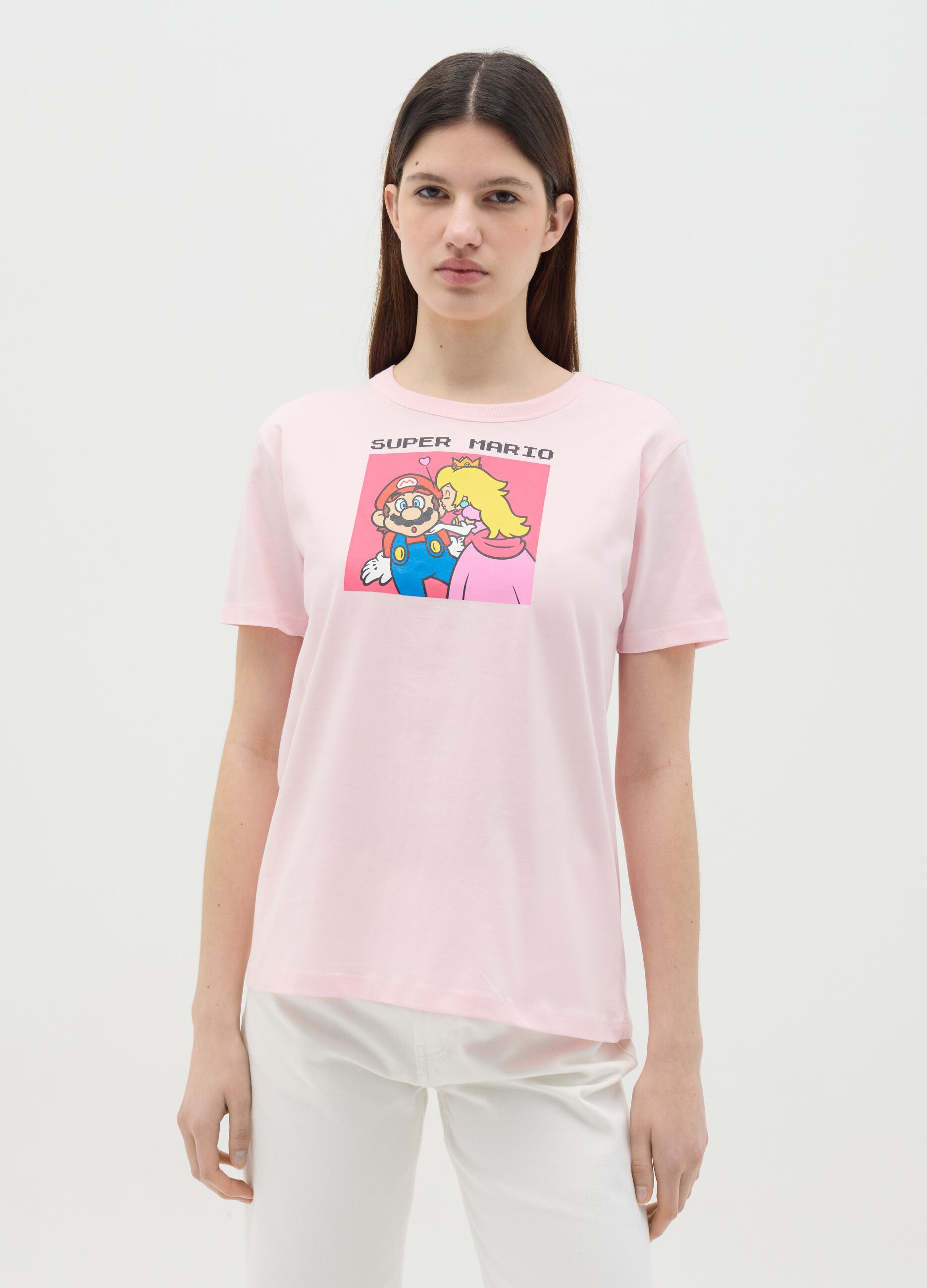 Pink T-shirt in cotton with Super Mario™ Princess Peach print