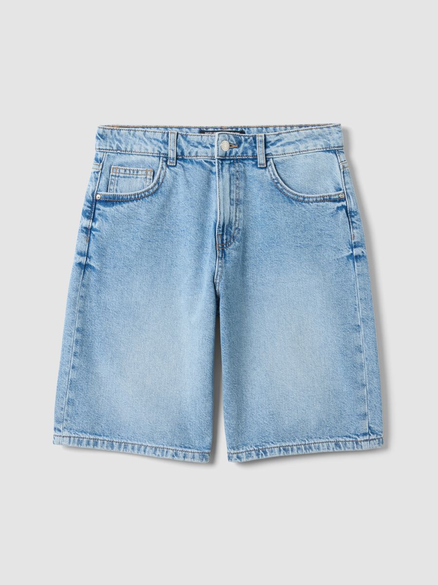 Shorts in puro cotone denim azzurro wide leg_4