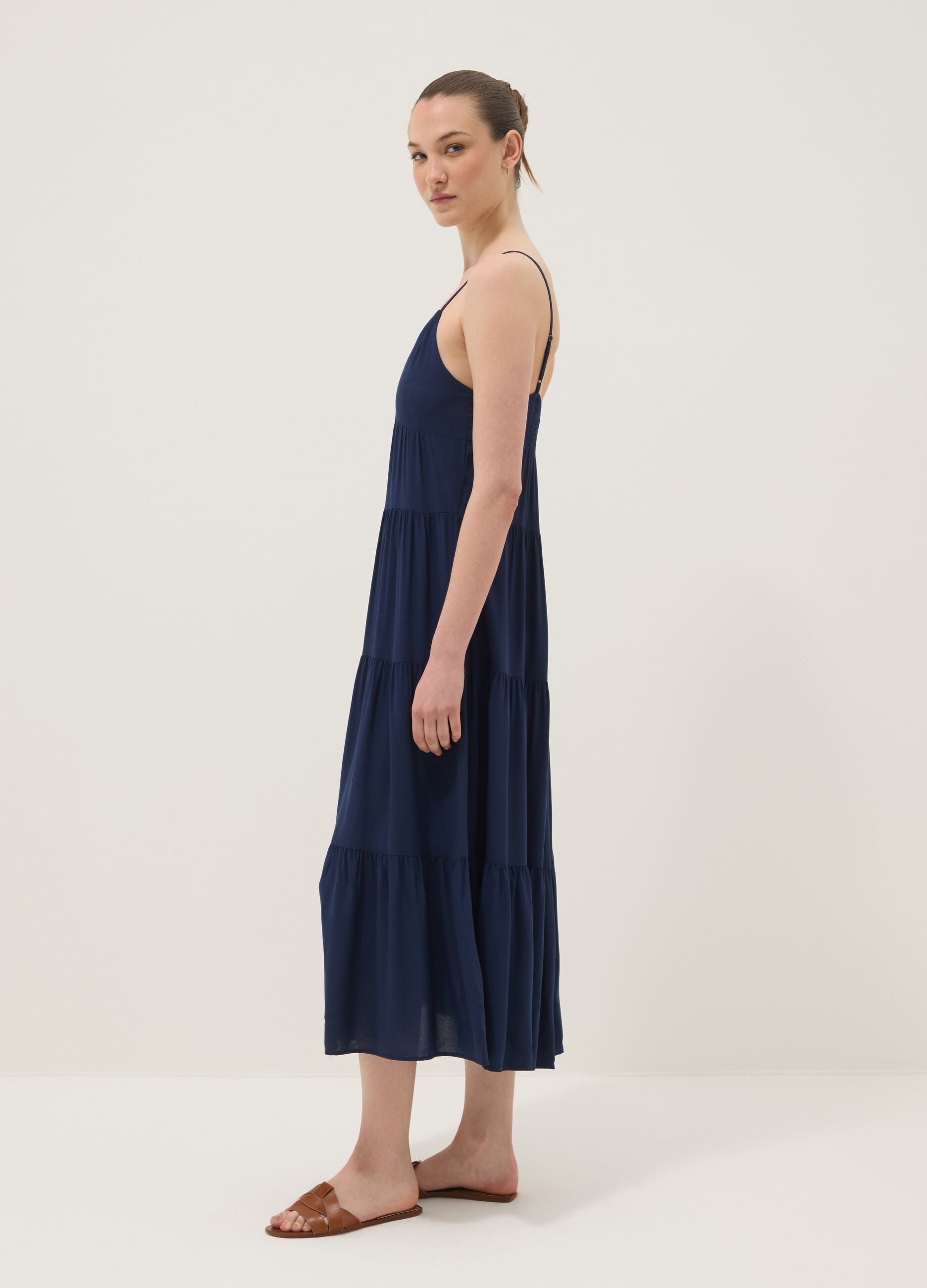 Long blue dress in pure viscose