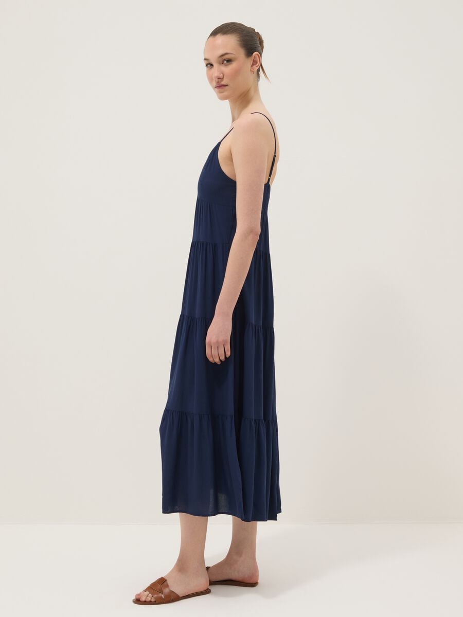 Long blue dress in pure viscose_0