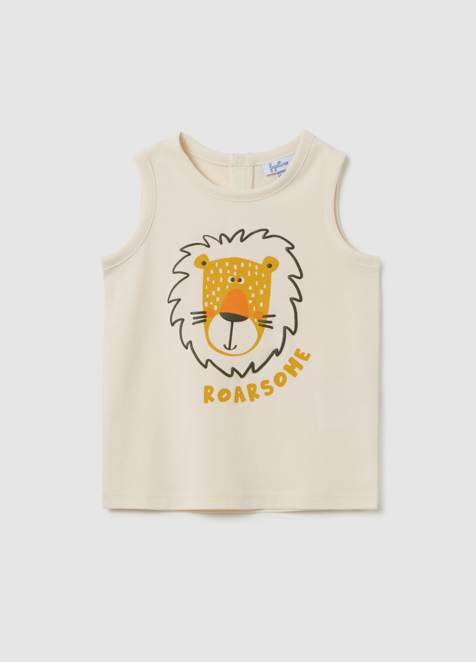 Kid's Beige Pure Cotton Tank Top Regular Fit with Print